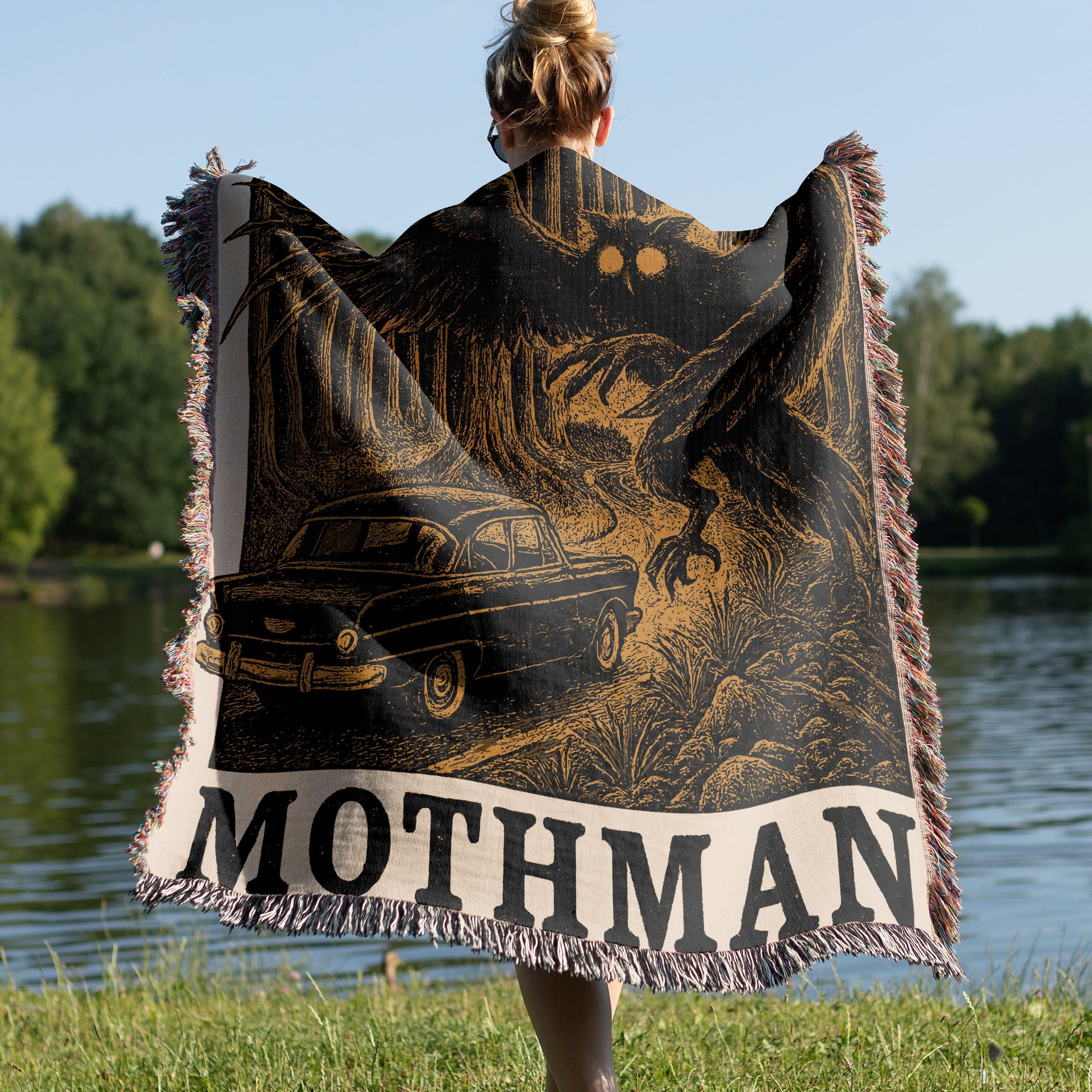Mothman Creature Illustration Woven Blanket product