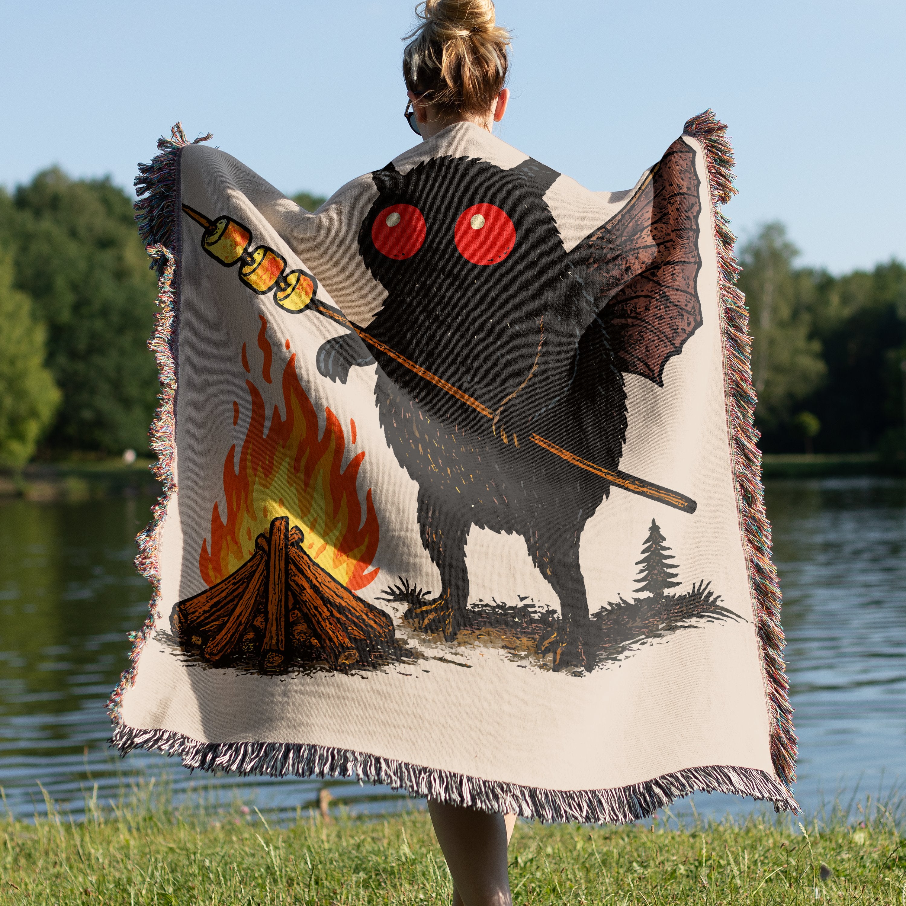 Cozy Camping Blanket with Campfire and Creature Design product type